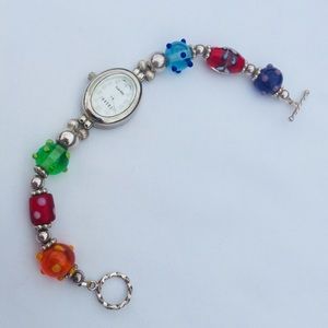 Beaded Silver Bracelet Watch